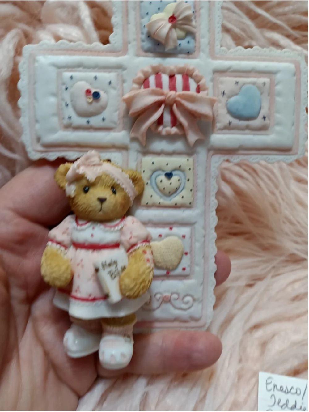 Cherished Teddies Girl's First Communion Cross Holy Bible Hanging Figurine 2003